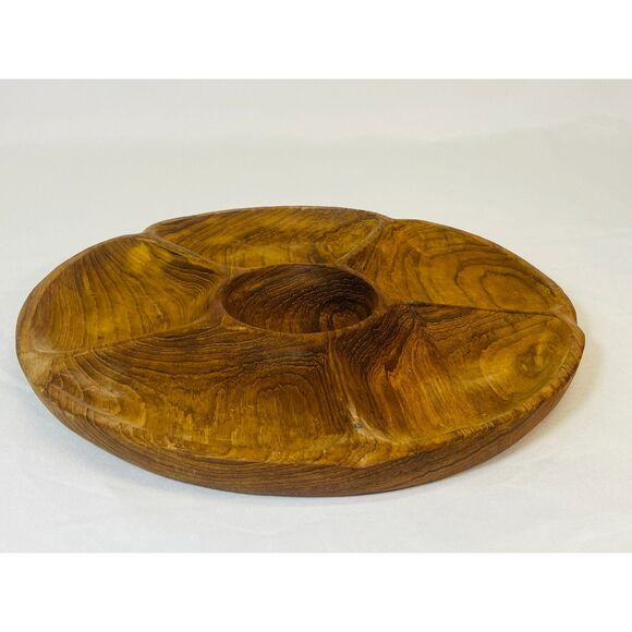 Teak Wood Offering Bowl Serving Bowl Wood Thailand Handcrafted - Picture 2 of 6